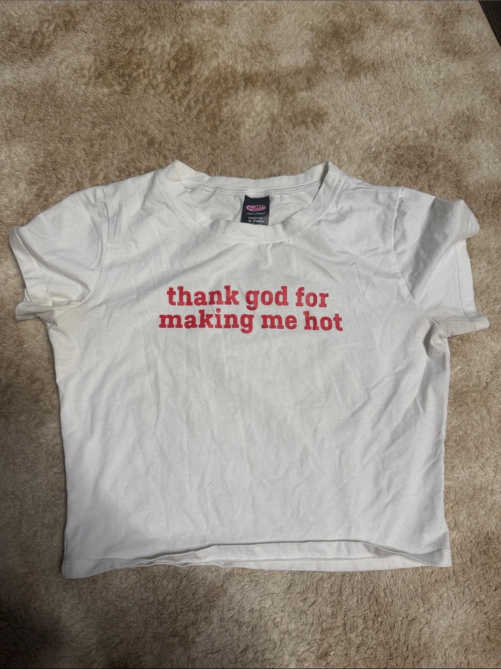 Cherry Kitten White Graphic Tee